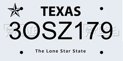 3OSZ179 Texas License Plate