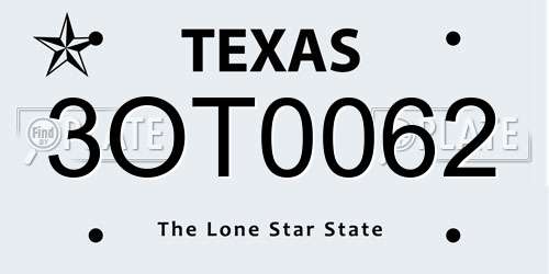 3OT0062 Texas License Plate