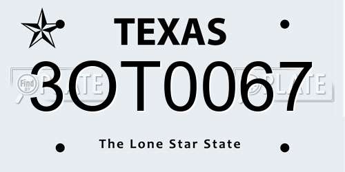 3OT0067 Texas License Plate