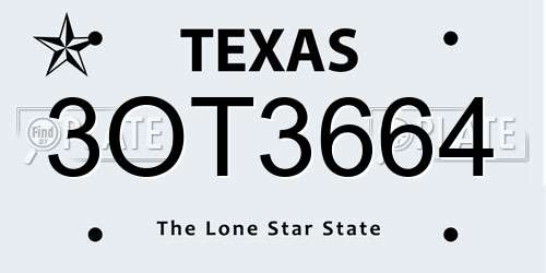 3OT3664 Texas License Plate