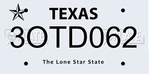 3OTD062 Texas License Plate
