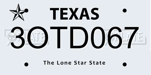 3OTD067 Texas License Plate
