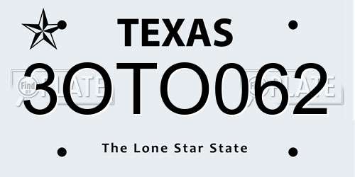 3OTO062 Texas License Plate