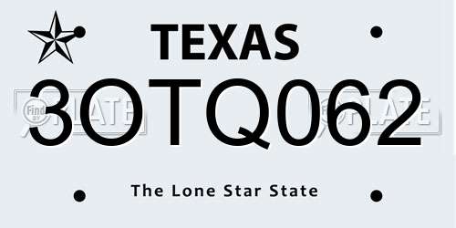 3OTQ062 Texas License Plate