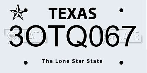 3OTQ067 Texas License Plate