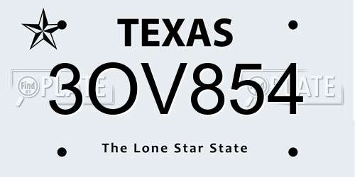 3OV854 Texas License Plate