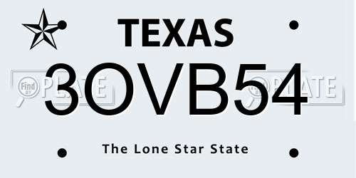 3OVB54 Texas License Plate