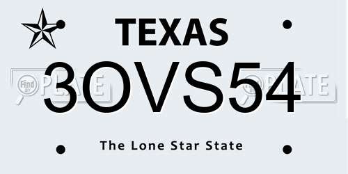 3OVS54 Texas License Plate