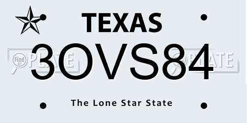 3OVS84 Texas License Plate