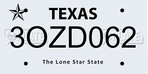 3OZD062 Texas License Plate
