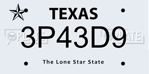 3P43D9 Texas License Plate