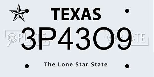 3P43O9 Texas License Plate