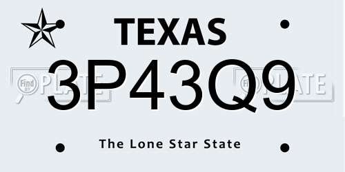 3P43Q9 Texas License Plate