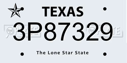 3P87329 Texas License Plate