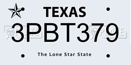 3PBT379 Texas License Plate