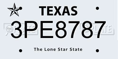 3PE8787 Texas License Plate