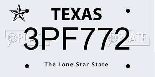 3PF772 Texas License Plate