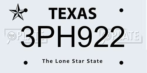 3PH922 Texas License Plate