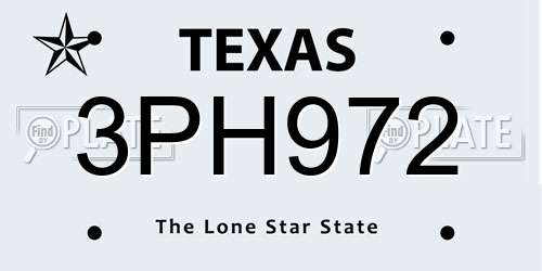 3PH972 Texas License Plate