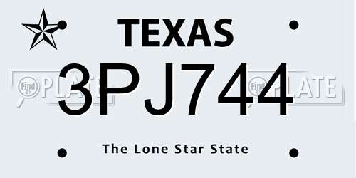3PJ744 Texas License Plate