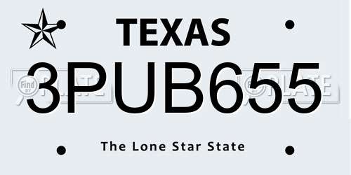 3PUB655 Texas License Plate
