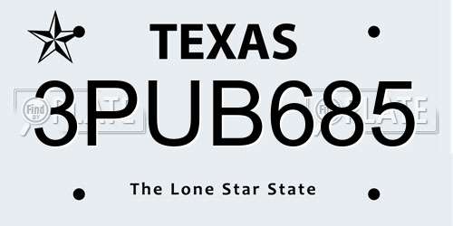 3PUB685 Texas License Plate