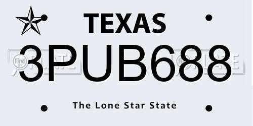 3PUB688 Texas License Plate
