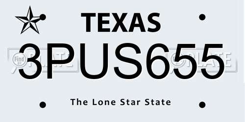 3PUS655 Texas License Plate