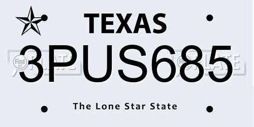3PUS685 Texas License Plate