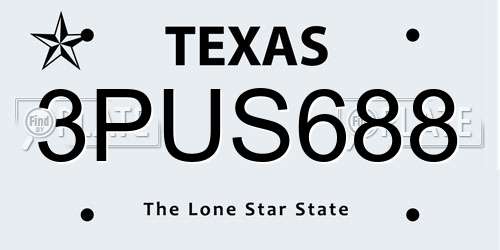 3PUS688 Texas License Plate