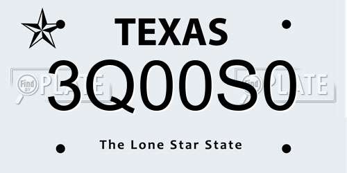 3Q00S0 Texas License Plate