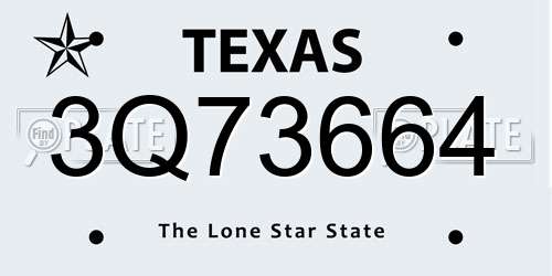 3Q73664 Texas License Plate