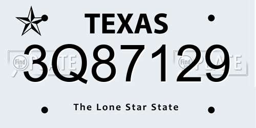 3Q87129 Texas License Plate
