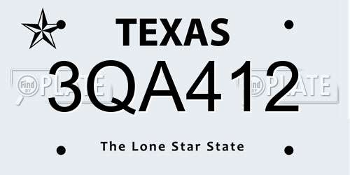 3QA412 Texas License Plate