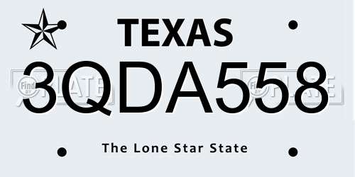 3QDA558 Texas License Plate