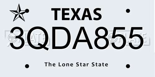 3QDA855 Texas License Plate