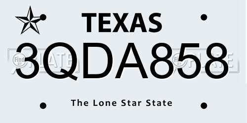 3QDA858 Texas License Plate
