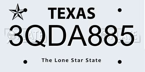 3QDA885 Texas License Plate