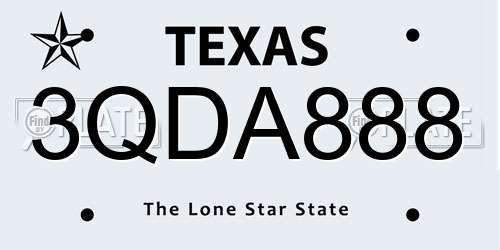 3QDA888 Texas License Plate