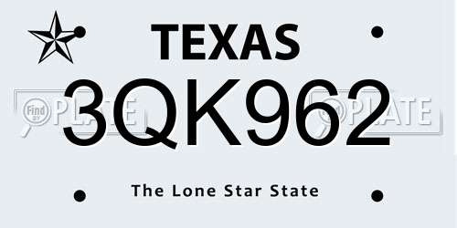 3QK962 Texas License Plate