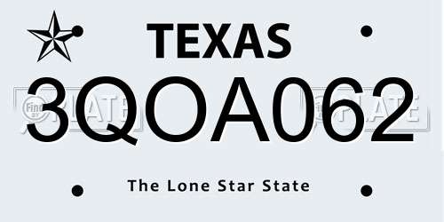 3QOA062 Texas License Plate