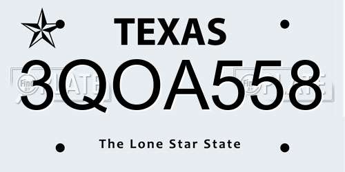3QOA558 Texas License Plate