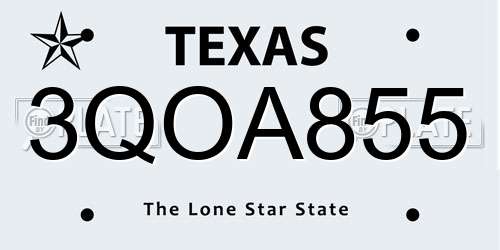 3QOA855 Texas License Plate