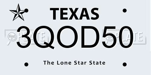 3QOD50 Texas License Plate