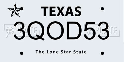 3QOD53 Texas License Plate
