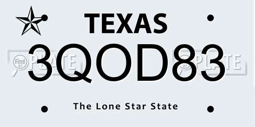 3QOD83 Texas License Plate