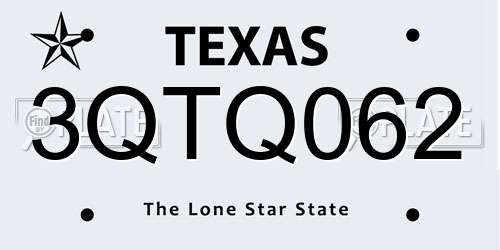 3QTQ062 Texas License Plate