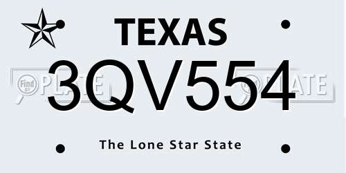3QV554 Texas License Plate