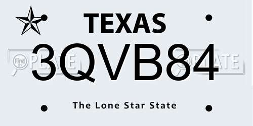 3QVB84 Texas License Plate