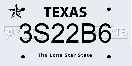 3S22B6 Texas License Plate